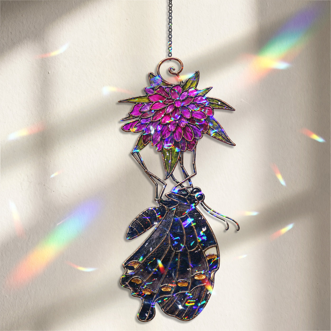 Black Swallowtail & Purple Dahlia Holographic Acrylic Suncatcher