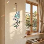 Mint Butterfly & White Blossom Holographic Acrylic Suncatcher