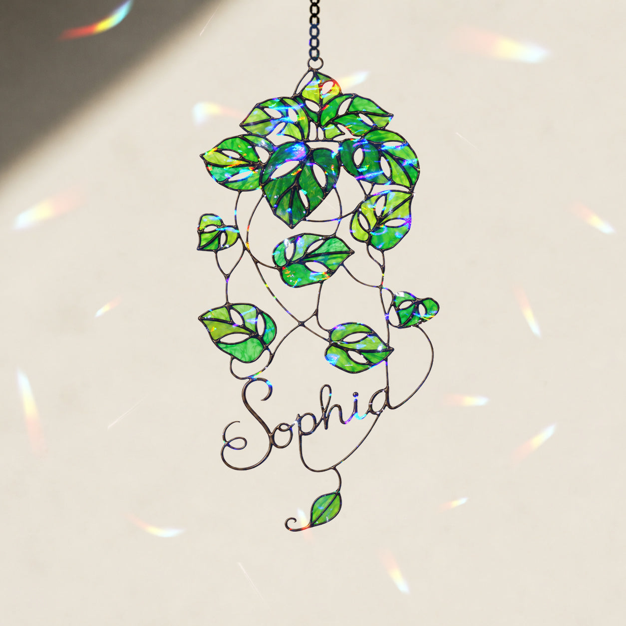 Personalized Monstera Trailing Vine Holographic Acrylic Suncatcher