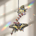 Two Swallowtail Butterflies on Blossom Branch Holographic Acrylic Suncatcher