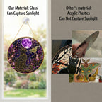 Celestial cat and purple moon stained glass suncatcher as home decor and gift idea