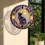 Galaxy cat moon phases stained glass suncatcher as home decor and gift idea