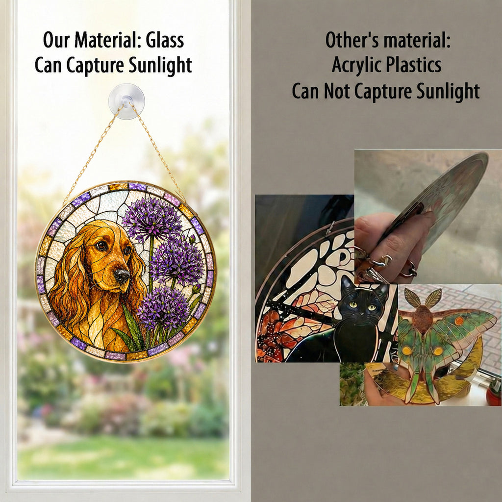 Cocker Spaniel & Allium Suncatcher with hanging chain