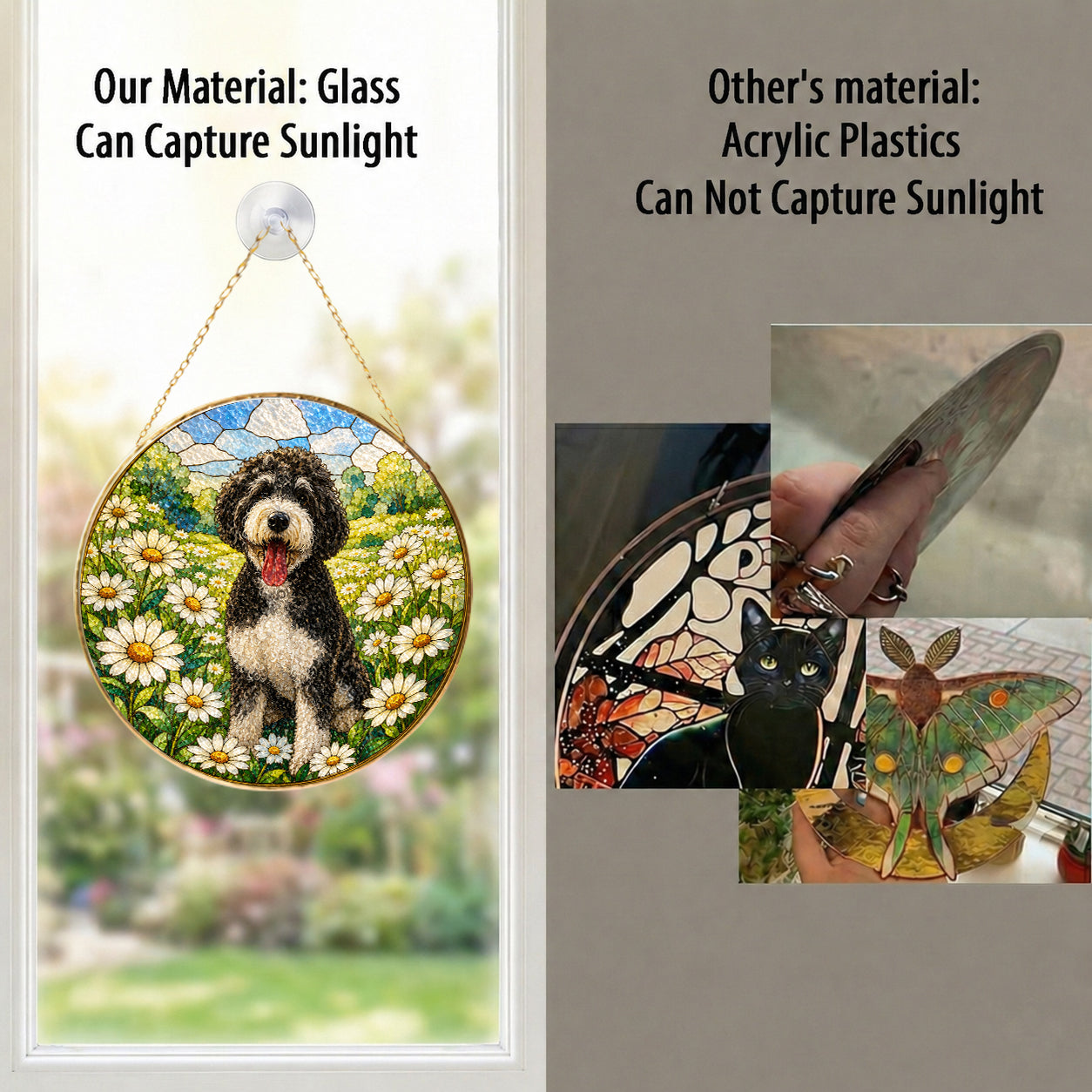 Doodle Dog in Daisy Field Suncatcher gift idea