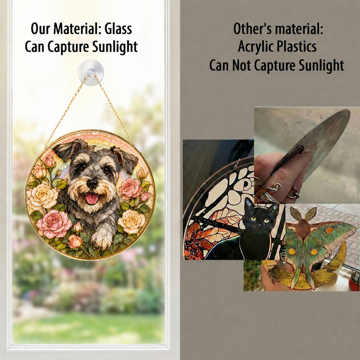 Personalized Schnauzer Rose Suncatcher