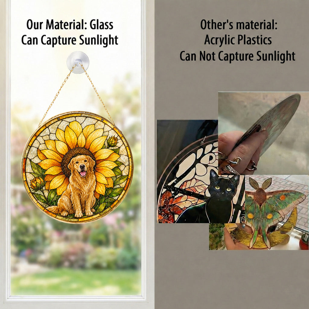 Golden Retriever Sunflower Suncatcher with hanging chain