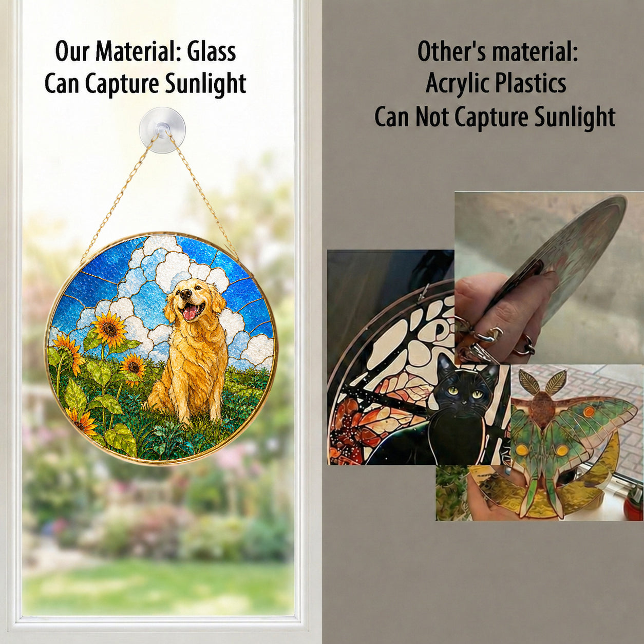 Golden Retriever Sunflower Field Suncatcher gift idea