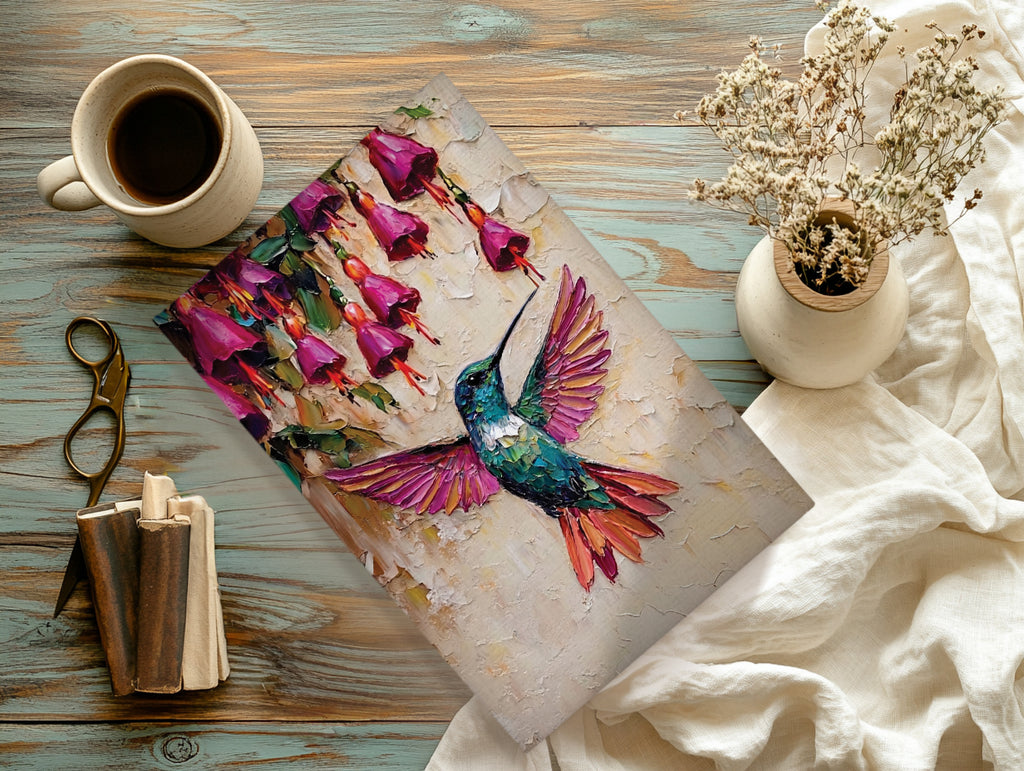 Hummingbird Canvas Wall Art Colorful Painting with Pink Flowers