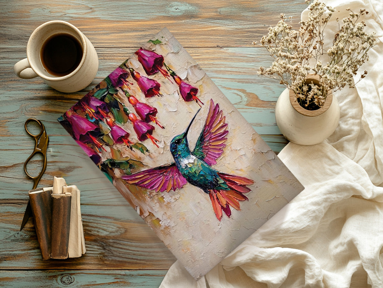 Hummingbird Canvas Wall Art Colorful Painting with Pink Flowers