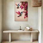 Canvas Wall Art Colorful Hummingbird Painting with Pink Flowers