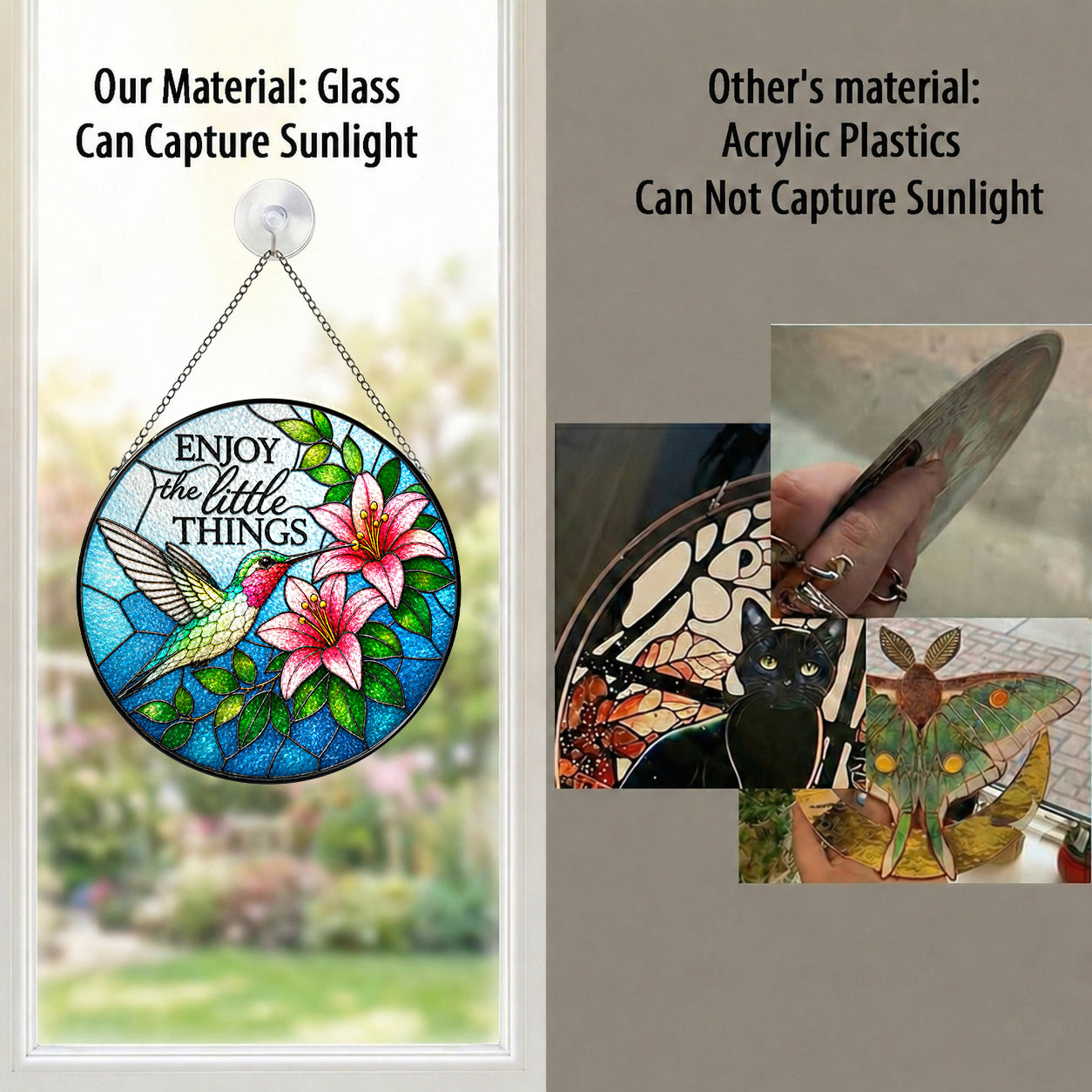 Enjoy the Little Things Hummingbird Stained Glass Suncatcher