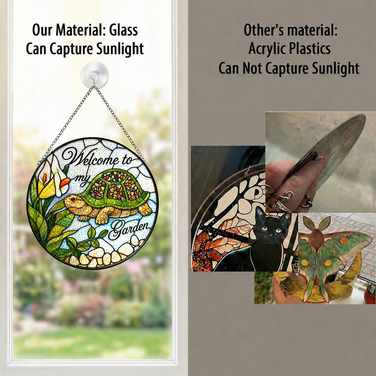 Welcome to My Garden Turtle Stained Glass Suncatcher