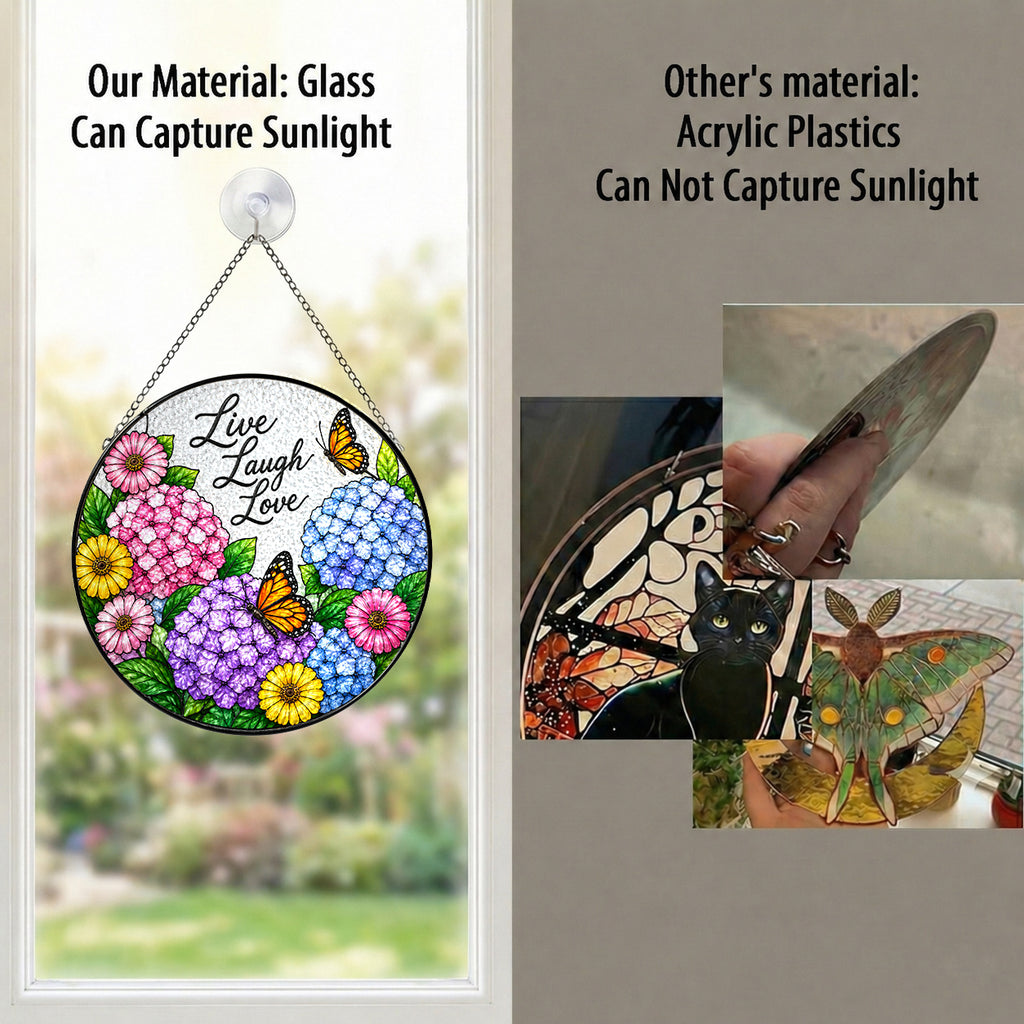 Live Laugh Love Floral Butterfly Stained Glass Suncatcher