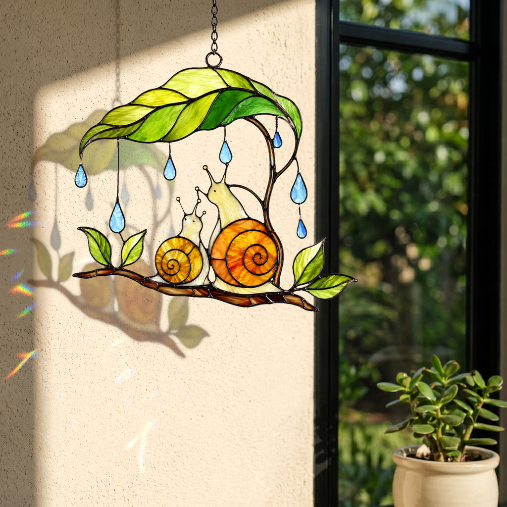 Snail & Leaf Umbrella Holographic Acrylic Suncatcher