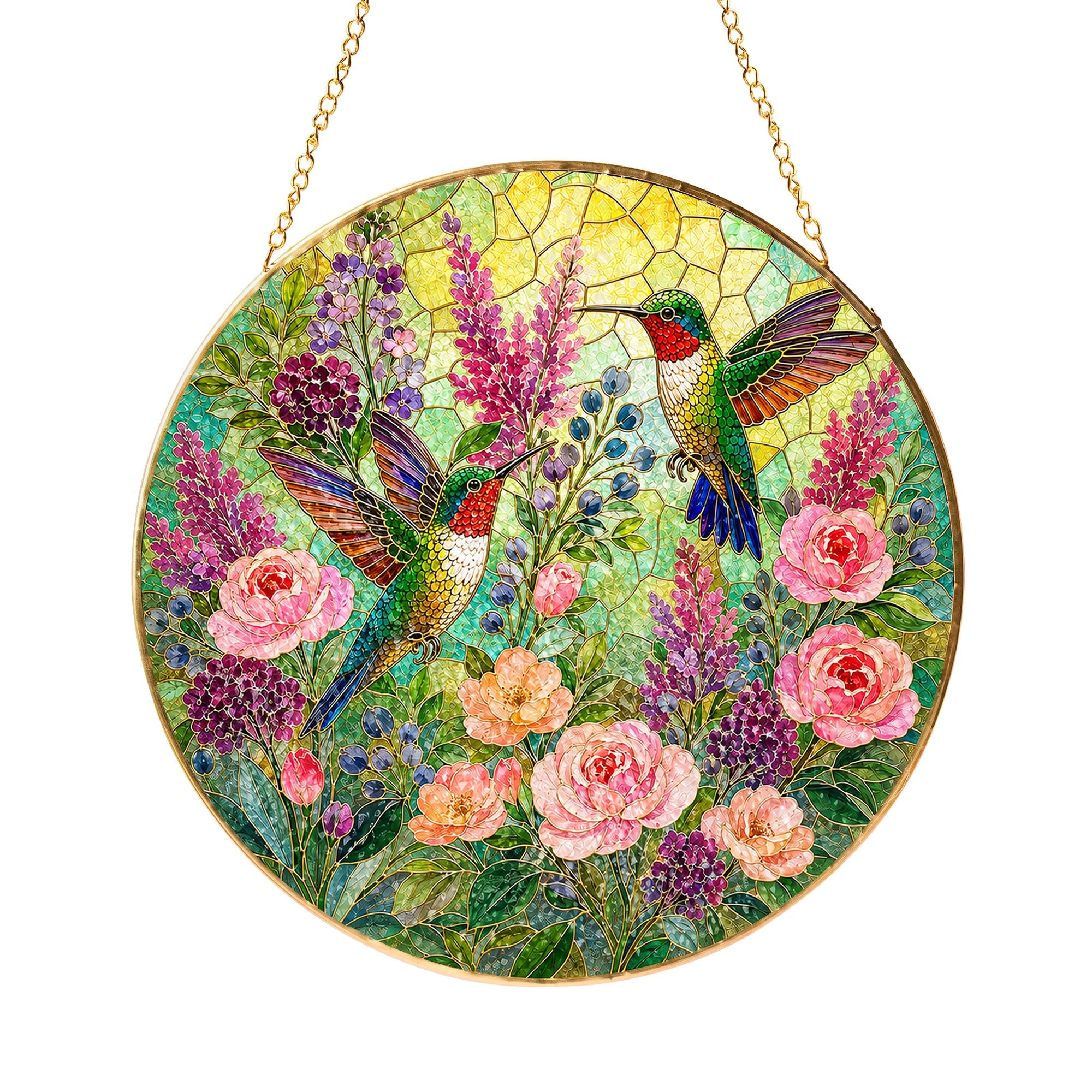Hummingbird Floral Stained Glass Suncatcher