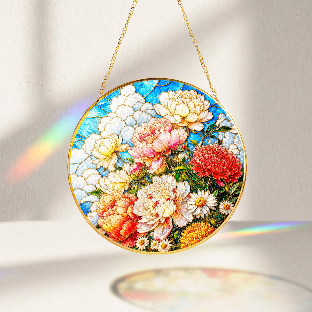 Peony Bouquet Stained Glass Suncatcher