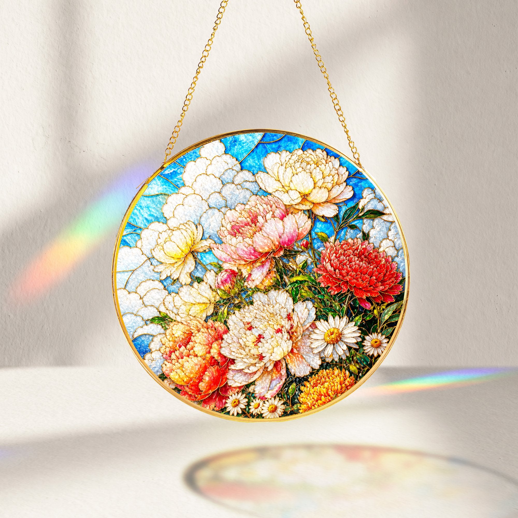 Peony Bouquet Stained Glass Suncatcher