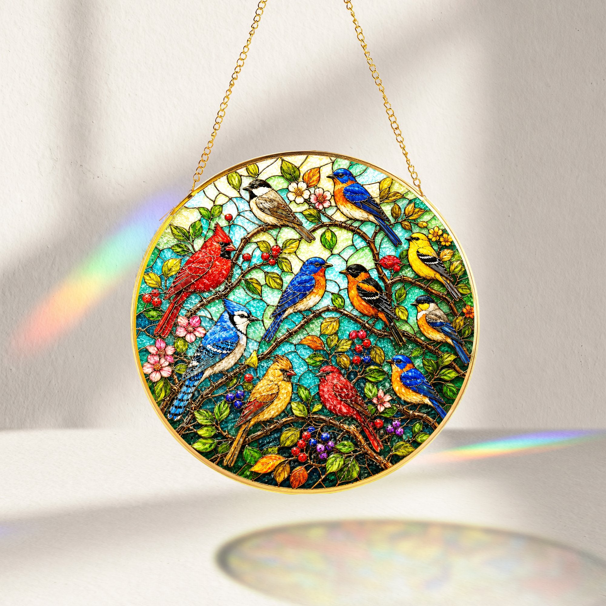 Garden Birds Stained Glass Suncatcher