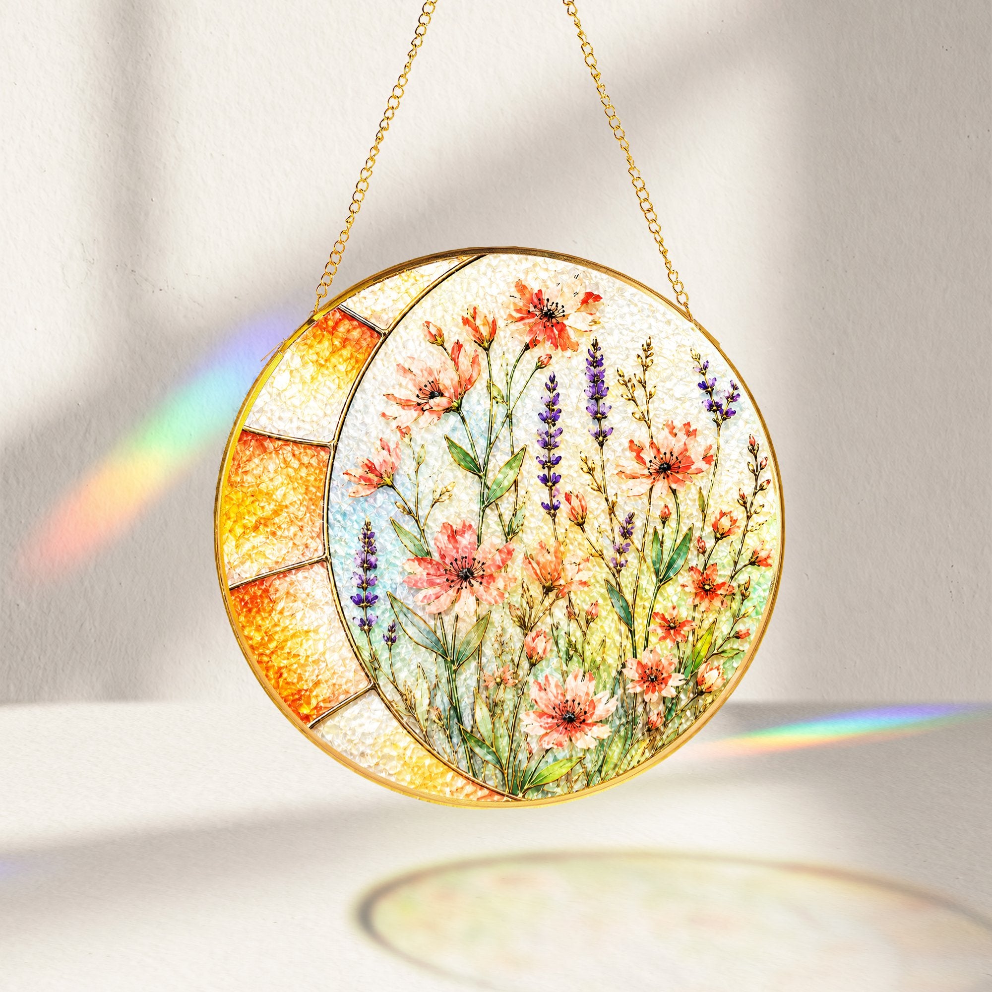 Lavender Wildflower Stained Glass Suncatcher