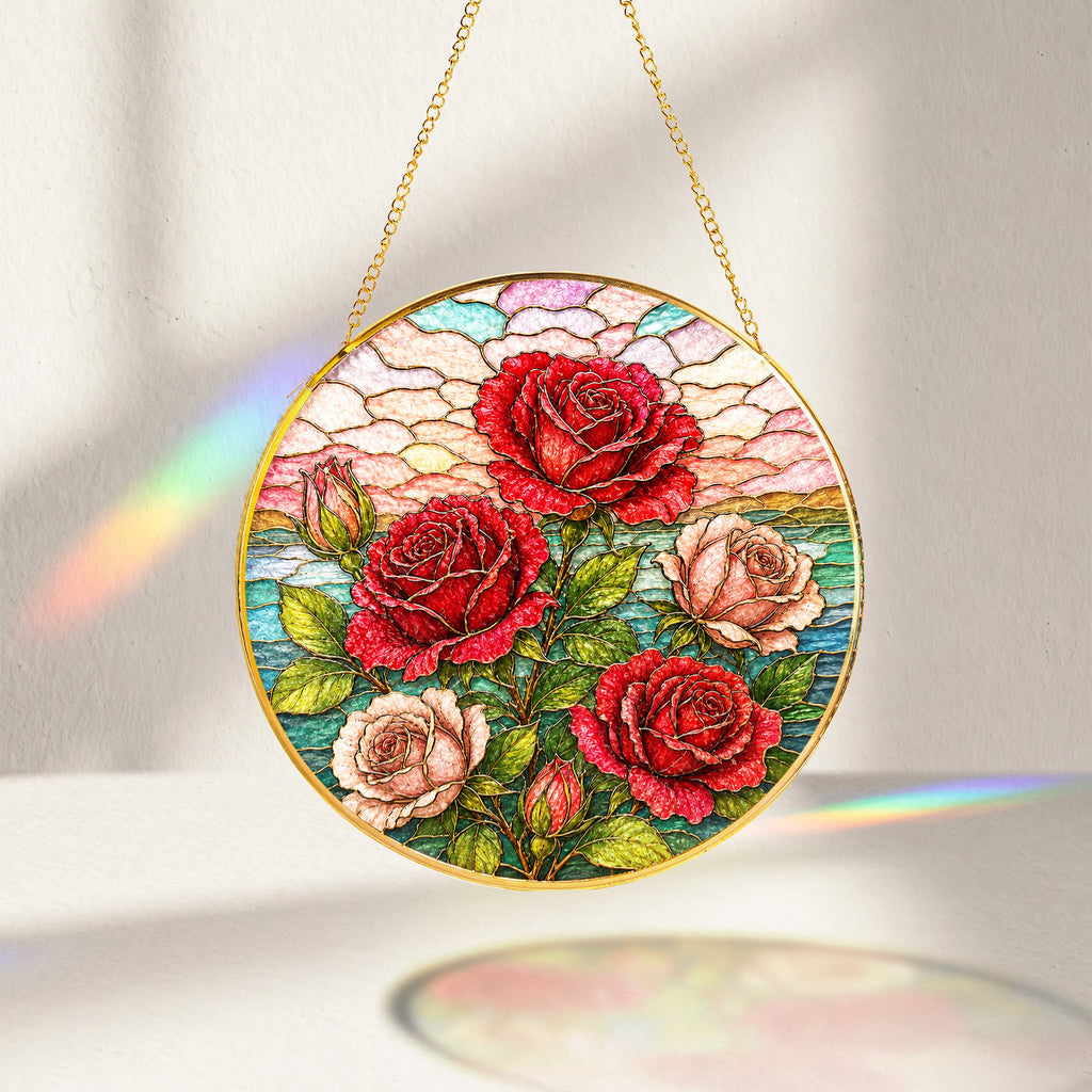 Red Rose Stained Glass Suncatcher