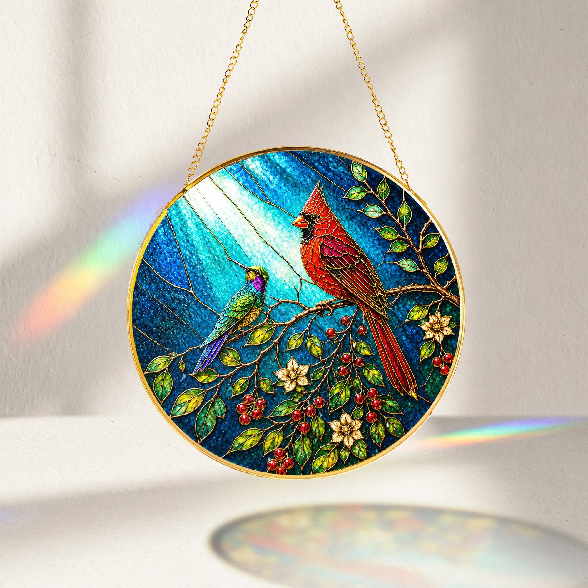 Cardinal Bird Stained Glass Suncatcher