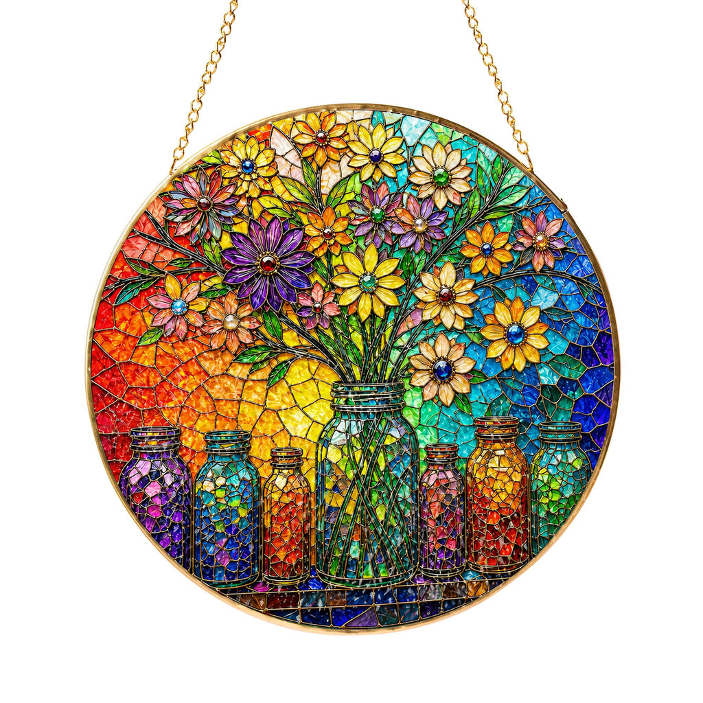 Colorful Floral Stained Glass Suncatcher
