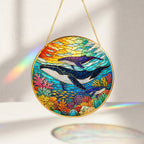 Whale Ocean Stained Glass Suncatcher