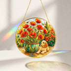 Poppy and Puppy Stained Glass Suncatcher