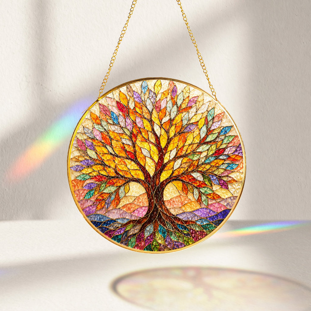 Autumn Tree of Life Stained Glass Suncatcher