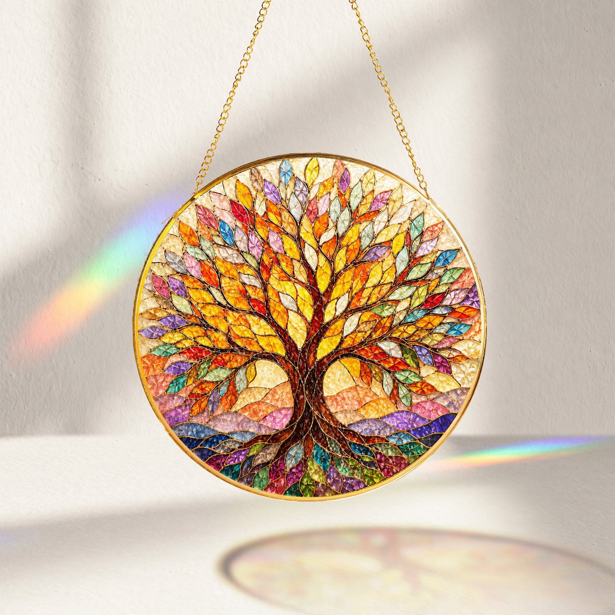 Autumn Tree of Life Stained Glass Suncatcher