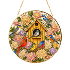Birdhouse Birds Stained Glass Suncatcher