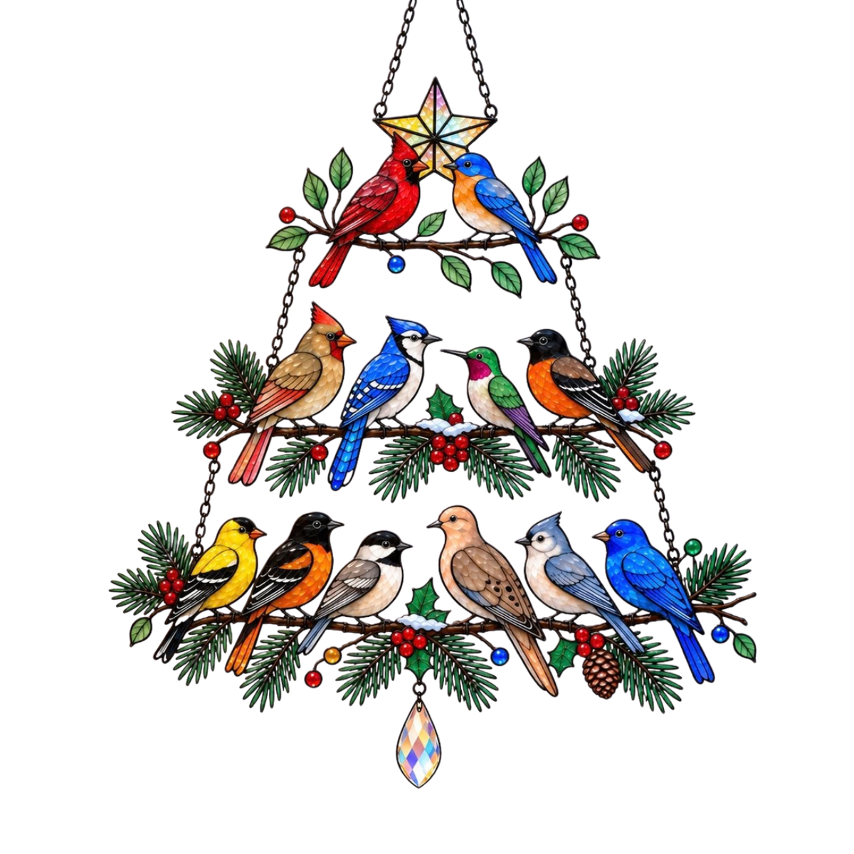 Backyard Songbird Christmas Tree Holographic Acrylic Suncatcher