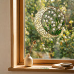 Lily of the Valley Stained Glass Suncatcher – Crescent Moon