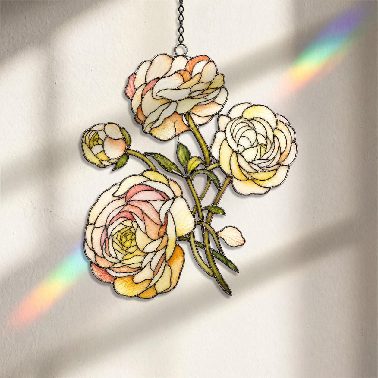 Peach Ranunculus Flower Holographic Acrylic Suncatcher