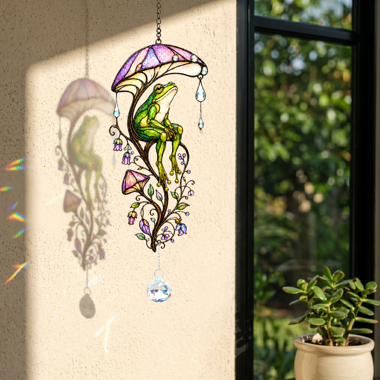 Frog & Mushroom Umbrella Holographic Acrylic Suncatcher