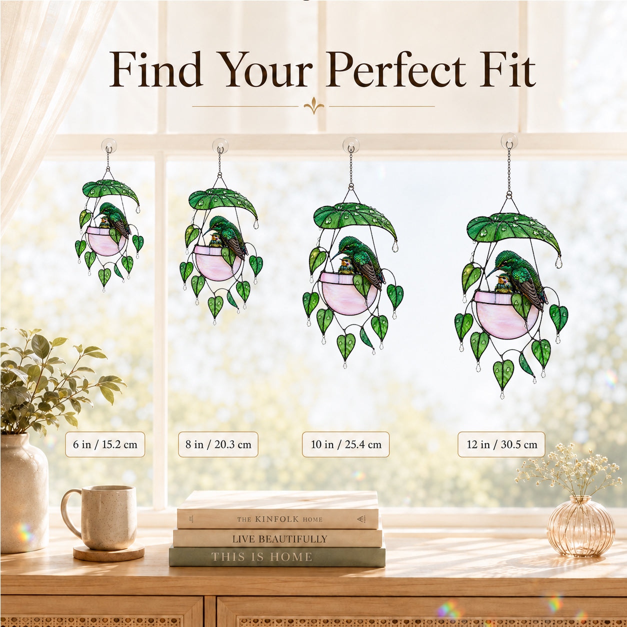 Hummingbird & Hanging Planter Holographic Acrylic Suncatcher