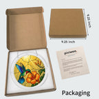 Hummingbird hibiscus puzzle suncatcher shown in its kraft gift box