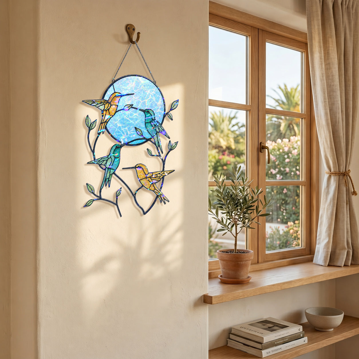 Hummingbird Pink Moon Holographic Acrylic Suncatcher