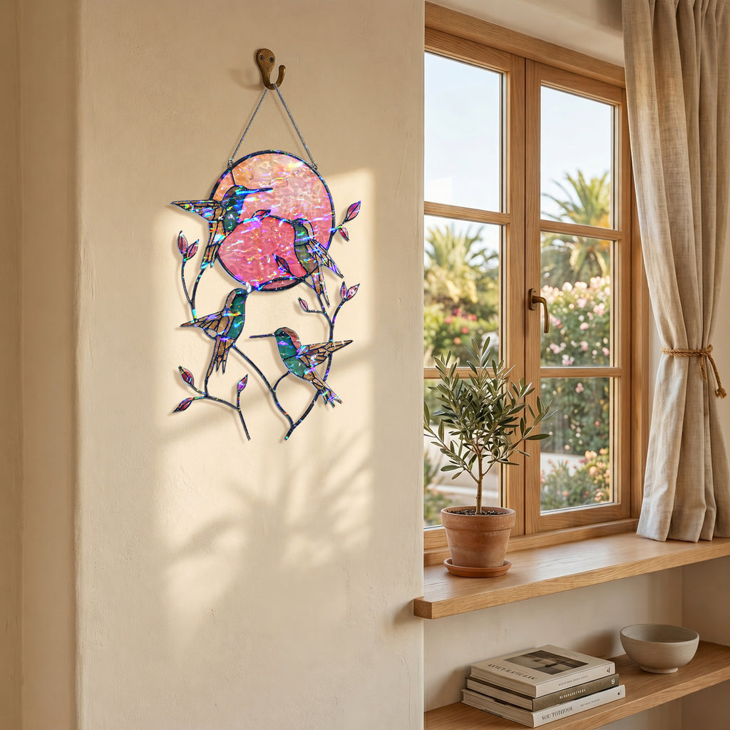 Hummingbird Pink Moon Holographic Acrylic Suncatcher