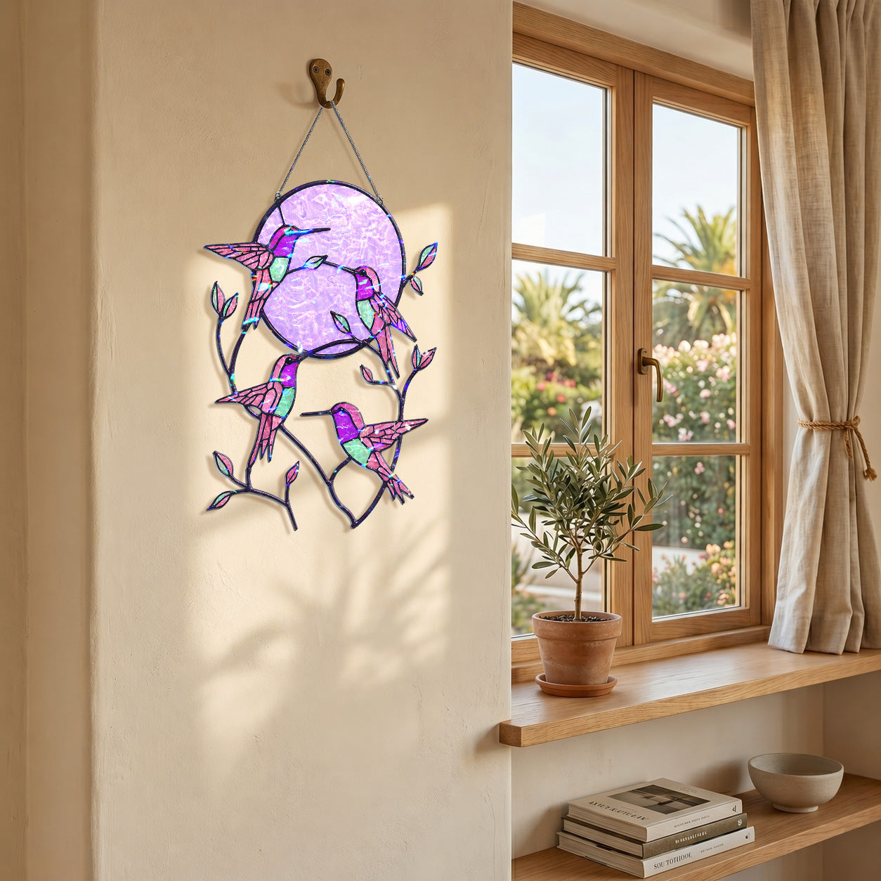 Hummingbird Pink Moon Holographic Acrylic Suncatcher