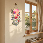 Hummingbirds & Red Poppy Sunset Moon Holographic Acrylic Suncatcher