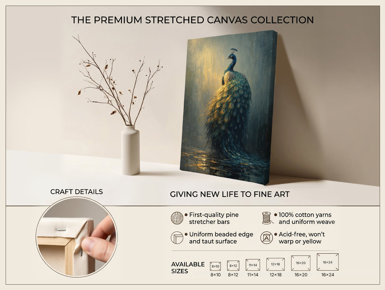 Peacock Canvas Wall Art Moody Peacock Painting