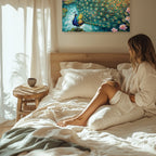 Peacock Canvas Wall Art Teal Blue Green Peacock Painting, 3D Feather Look for Living Room Bedroom Office