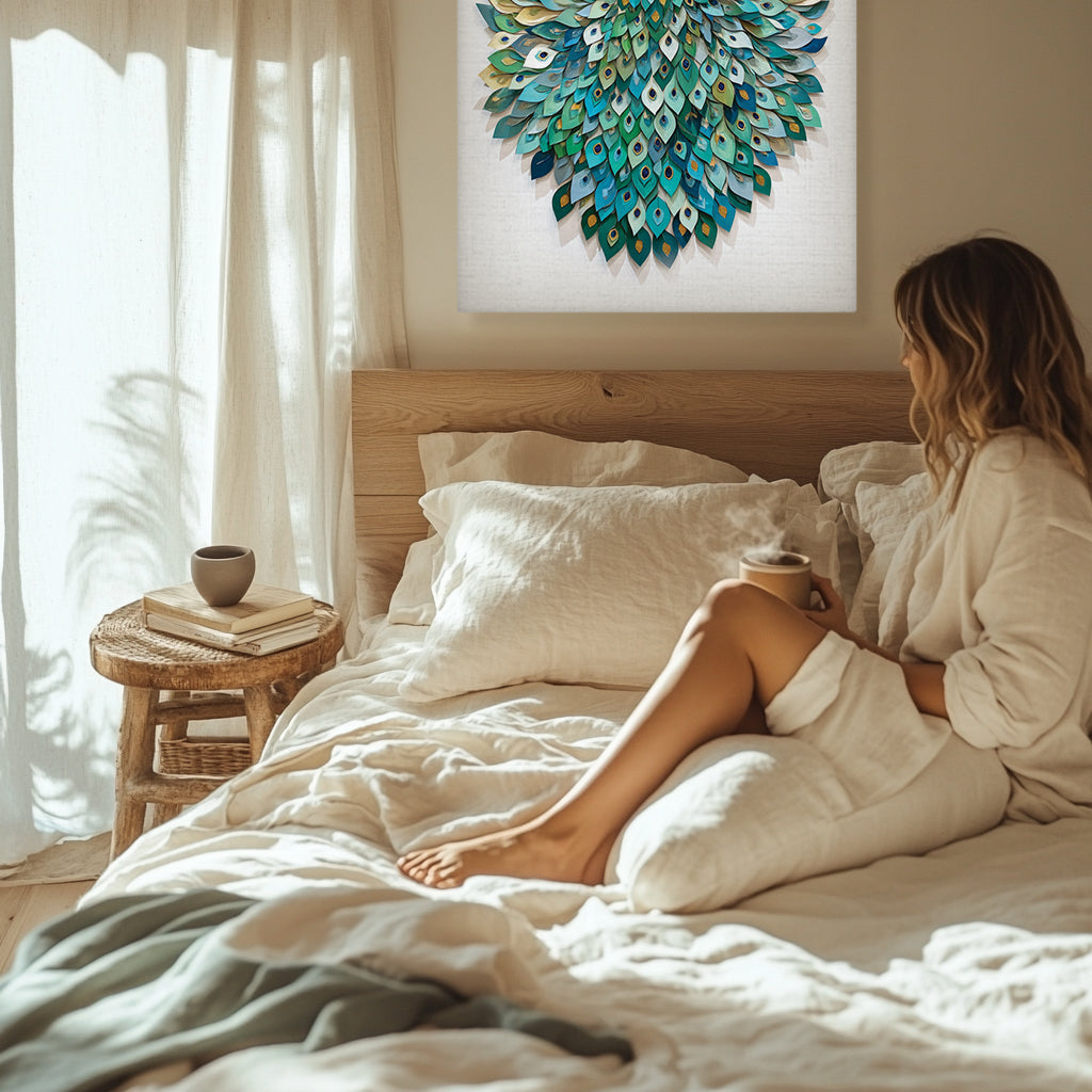 Peacock Canvas Wall Art Teal Blue Green Painting