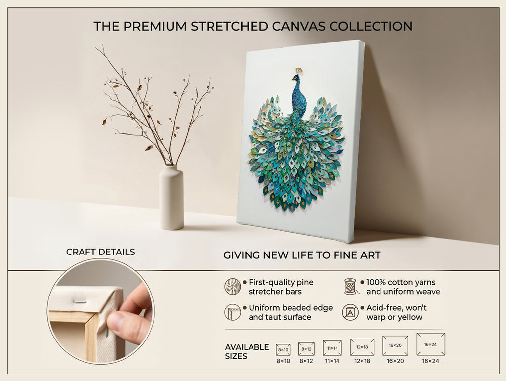 Peacock Canvas Wall Art Teal Blue Green Painting
