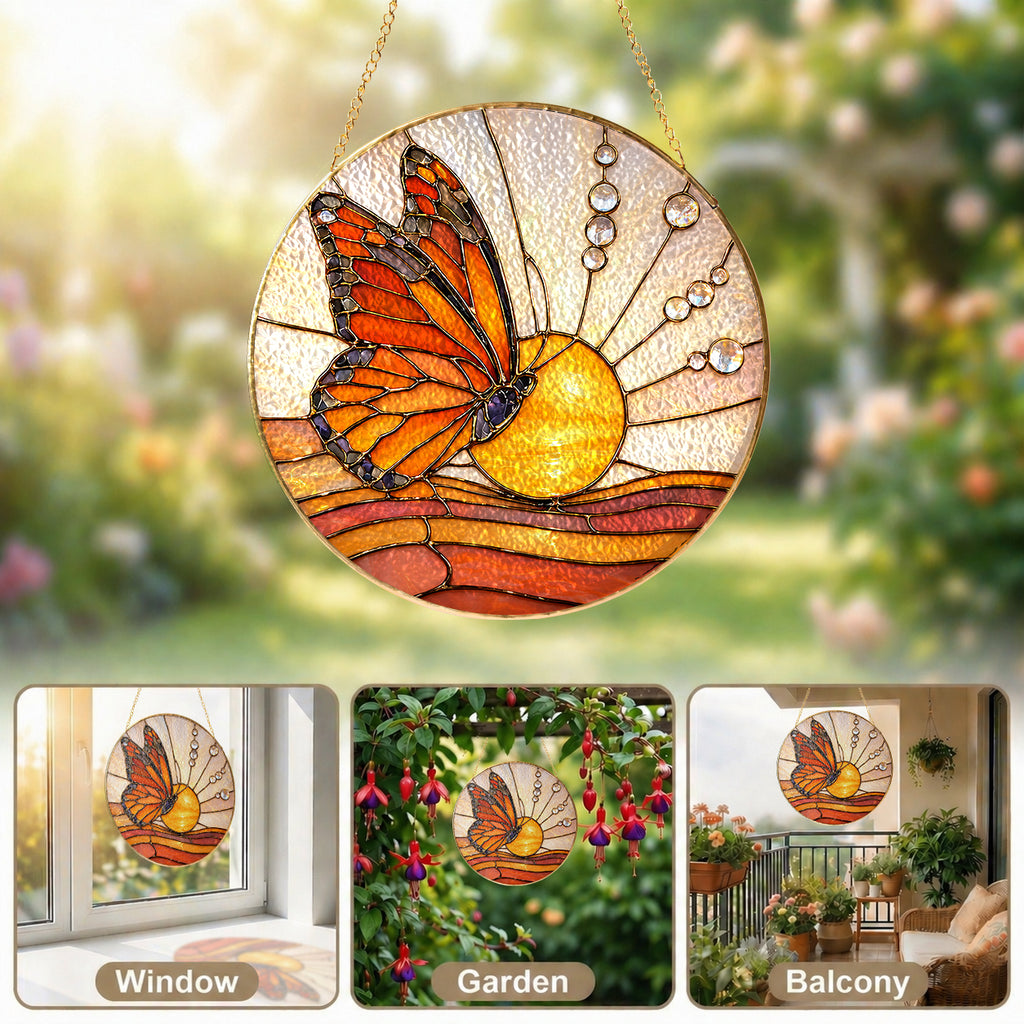 Butterfly Sunrise Stained Glass Suncatcher
