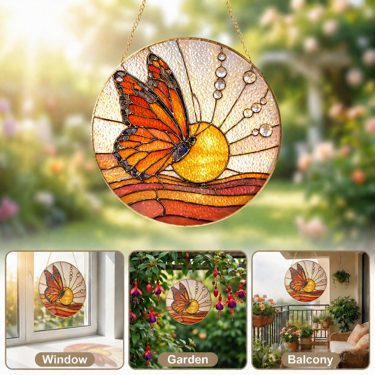Butterfly Sunrise Stained Glass Suncatcher