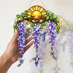 Stained Glass Hummingbird Suncatcher Window Hanging , Colorful Rainbow Window Decor