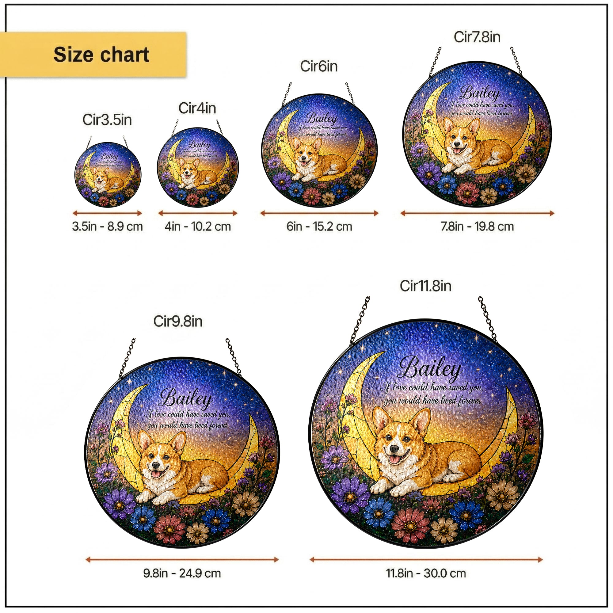 Personalized Dog Memorial Moon Stained Glass Suncatcher