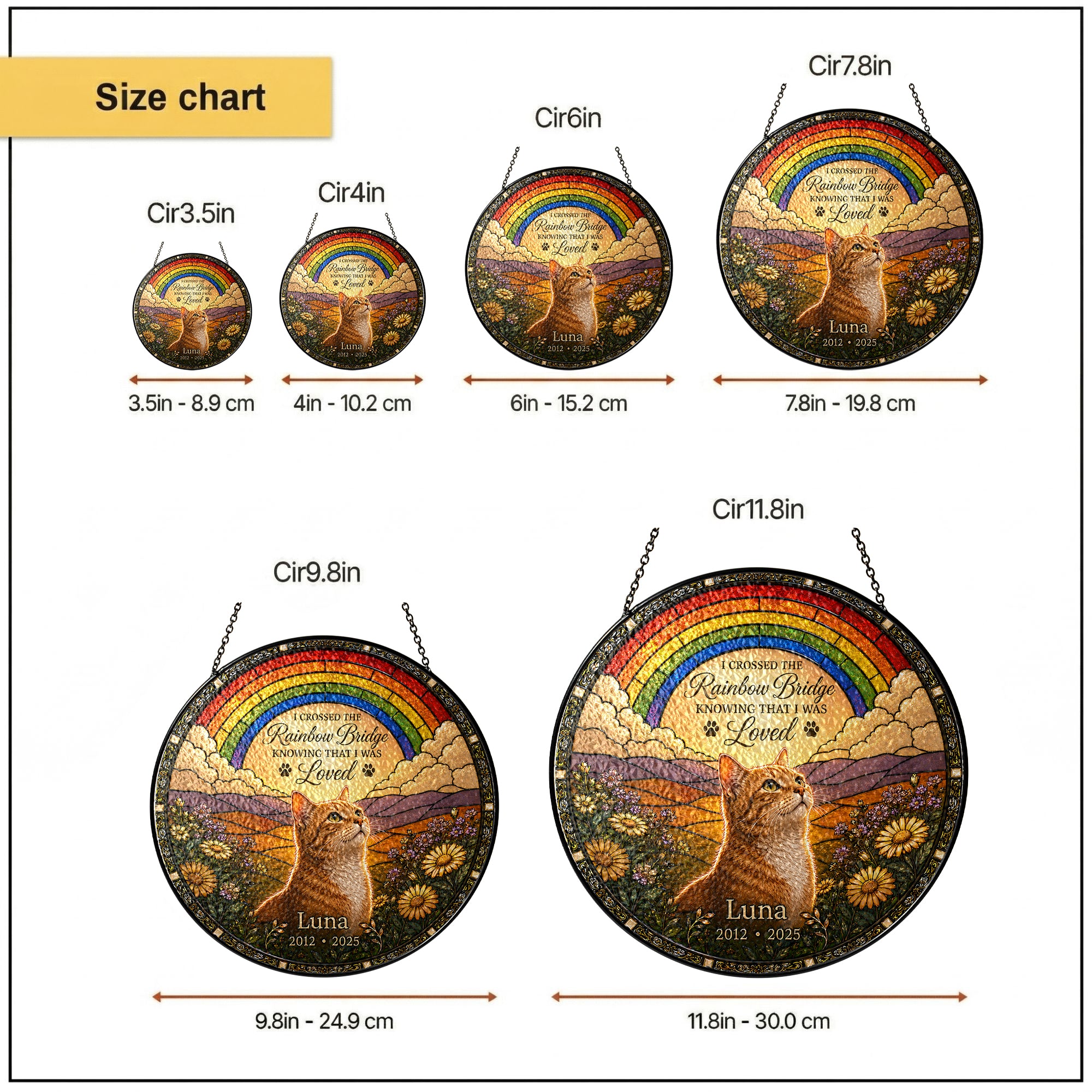 Personalized Rainbow Bridge Cat Memorial Glass Suncatcher